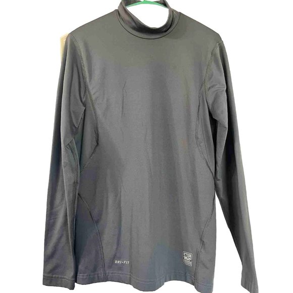 NIKE Pro Combat Fitted TShirt Small‎ Grey Mock Neck Long Sleeve Dri Fit - Picture 1 of 7